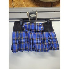 Royal Bones Blue Plaid Pleated Mini Skirt Punk Goth Rave M