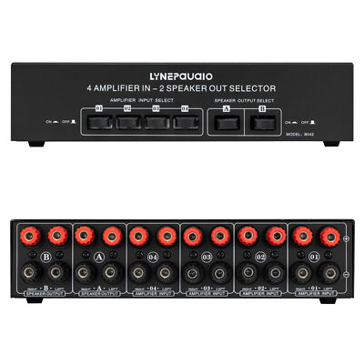 Passive Power Amplifier Selector Splitter Speaker Switch 4 Amp In 2 Speaker Out