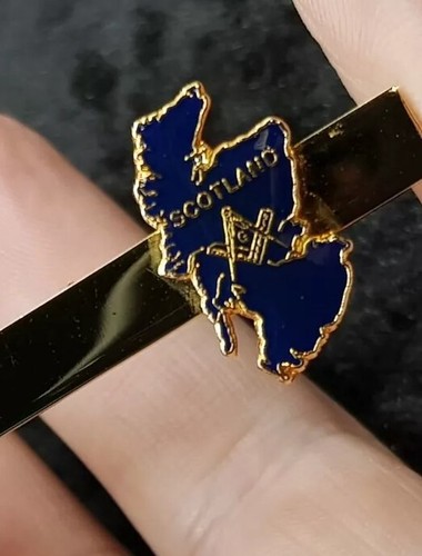 Vintage Gold Plated Blue Enamel Scotland Masonic Tie Bar Clip - Freemasons Mason - Picture 3 of 7