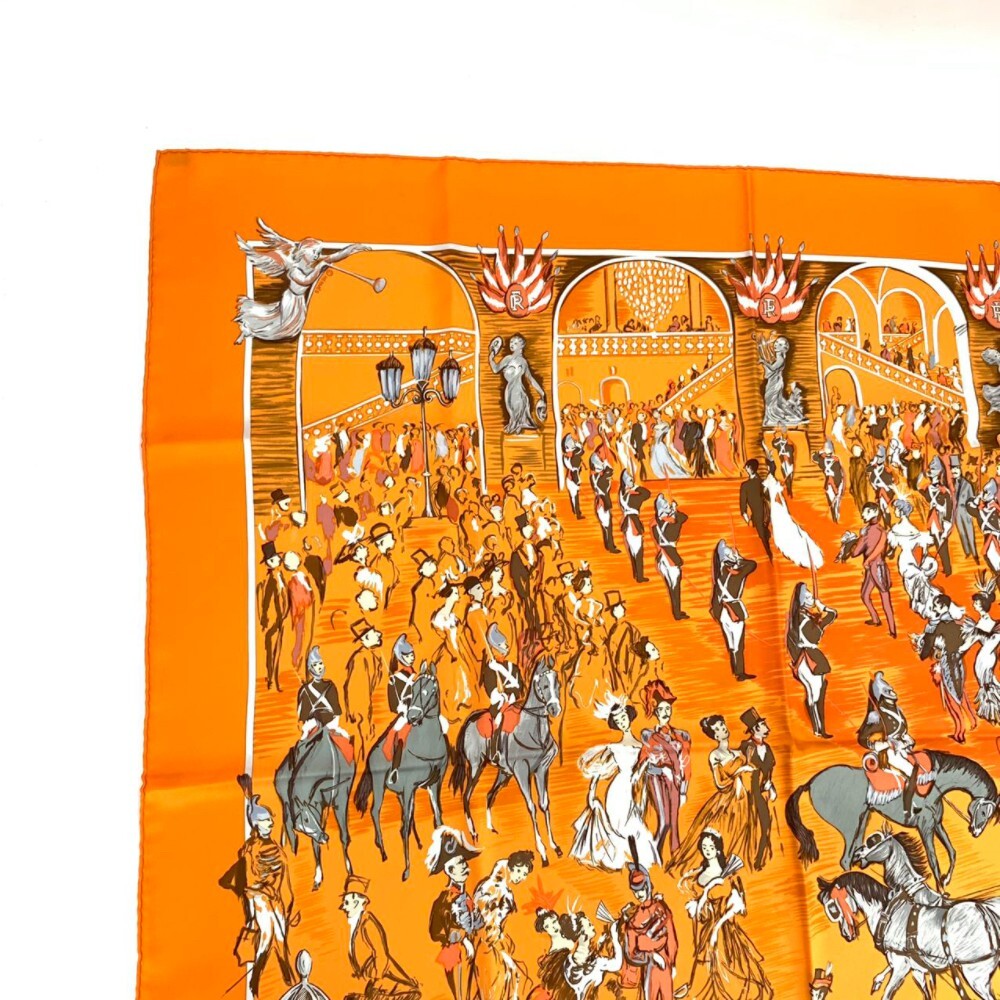 エルメス風　絵　オレンジ　騎手　馬と騎手のグラフィックアート3点セット HERMES Carre 90 Scarf SOIREE DE GALA CLERC Orange Auth | eBay