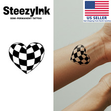 SteezyInk temporary tattoo Checkered Heart last upto 2 weeks 2 x 2 inch