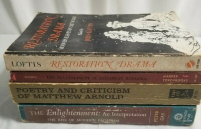 4 Literature Paperback Books Lot #2 RESTORATION, Enlightenment, Poetry Arthurian