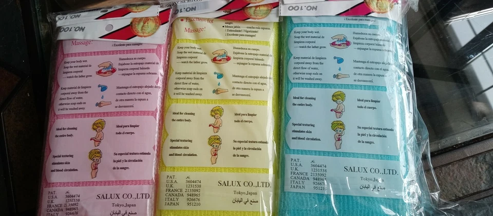 12 piezas. SALUX JAPONÉS BELLEZA PIEL PAÑO BAÑO CUERPO TOALLA LAVADO ROSA AZUL AMARILLO Foto 2 de 4