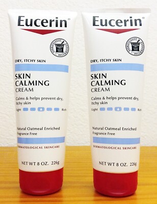 Eucerin Dry Itchy Skin Calming Cream, Natural Oatmeal Enriched, 8 oz, Lot of 2