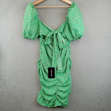 New Princess Polly Womens Green Disty Puff Sleeve Runched Tie Back Bodycon Dress