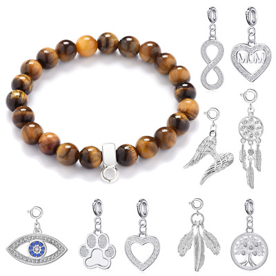 Tigerauge Edelstein Armband mit Charm erstellt mit Zirkondia  Kristallen