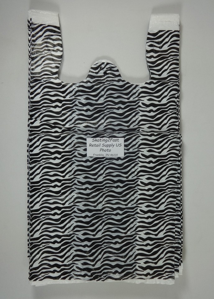 500 Qty. Zebra Print Design Plastic TShirt Retail Shopping Bags w