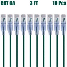 10 Pcs 3FT CAT6A RJ45 Ethernet Network Slim UTP Patch Cable Copper 30AWG Green