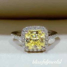 2.85CT Princess Cut Real Citrine Engagement Wedding Halo Ring 14K White Gold FN