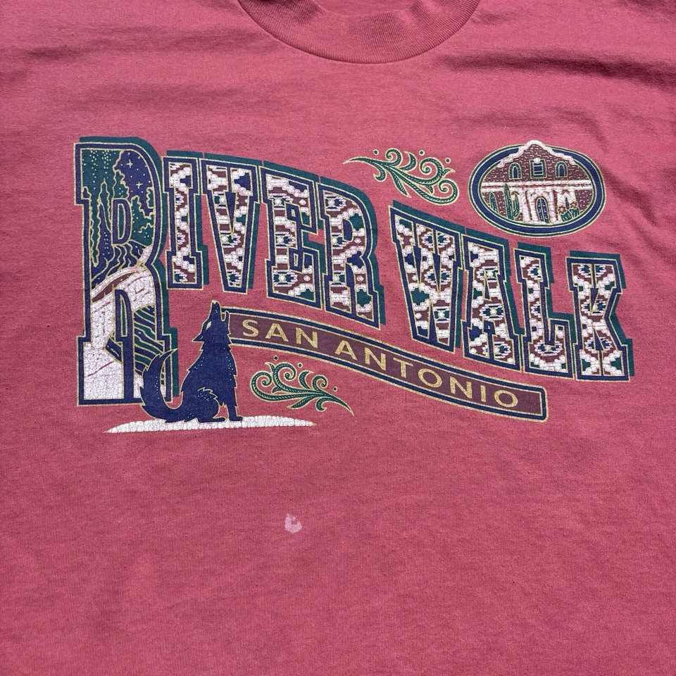 Camisa de Viaje Vintage Años 90 San Antonio River Walk Coyote Texas Destino Talla L Foto 4 de 4