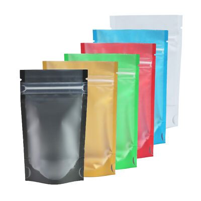100 Colored Food Safe Plastic Resealable Pouch Stand Up Bags with Frosted Window