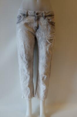 Womens Zara Basic Z1975 Gray White Denim Distressed Cropped Jeans 8 *