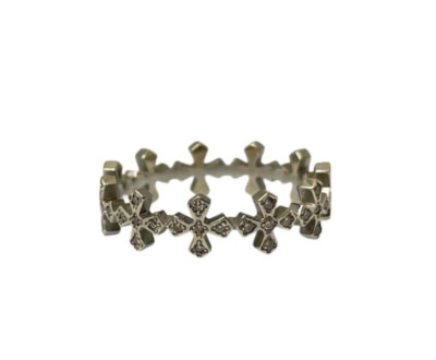 MODERN CROSS MEMOIRE RING with BROWN BRILLIANT approx 0.25 ct., 18ct WHITE GOLD