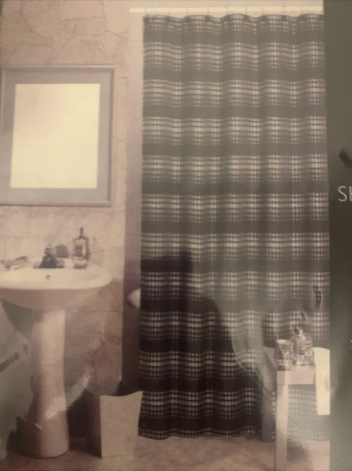 Deluxe Shower Curtain & hooks Domino Jacquard Black & White 70” X 72” Polyester - Image 2 of 3