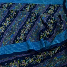 Vintage Blue Saree Pure Crepe Silk Printed Sari Craft Fabric 5yd Sewing Paisley