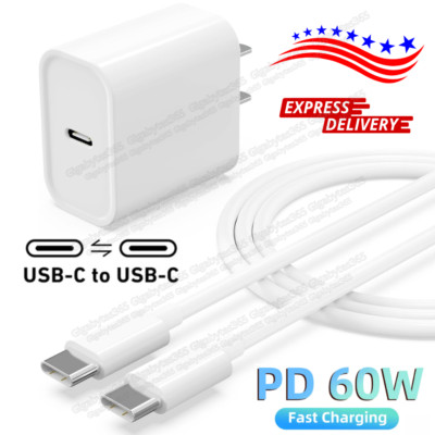 20W PD Fast Charger Power USB-C Block For iPhone 15/Samsung/Android Type C Cable