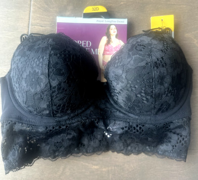 Adored by Adore Me Payal Demi Bra Longline Underwire Floral Lace Black 32D
