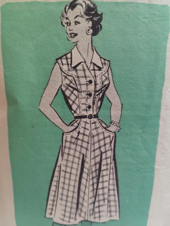 Dress 16 Sleeveless Collared Sewing 9153 Printed Pattern Mail Order VTG Trad - Image 2 of 4