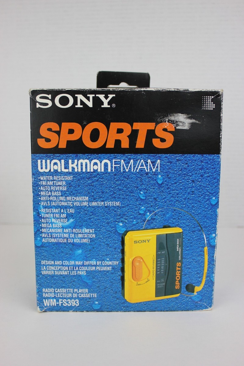 SONY SPORTS ウォークマン Sony Sports Yellow Walkman AM FM Cassette Player Boxed Headphones