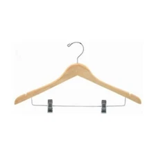 Only Hangers 17" Contoured Wooden Suit Hanger w/Clips (Natural) Box of 10