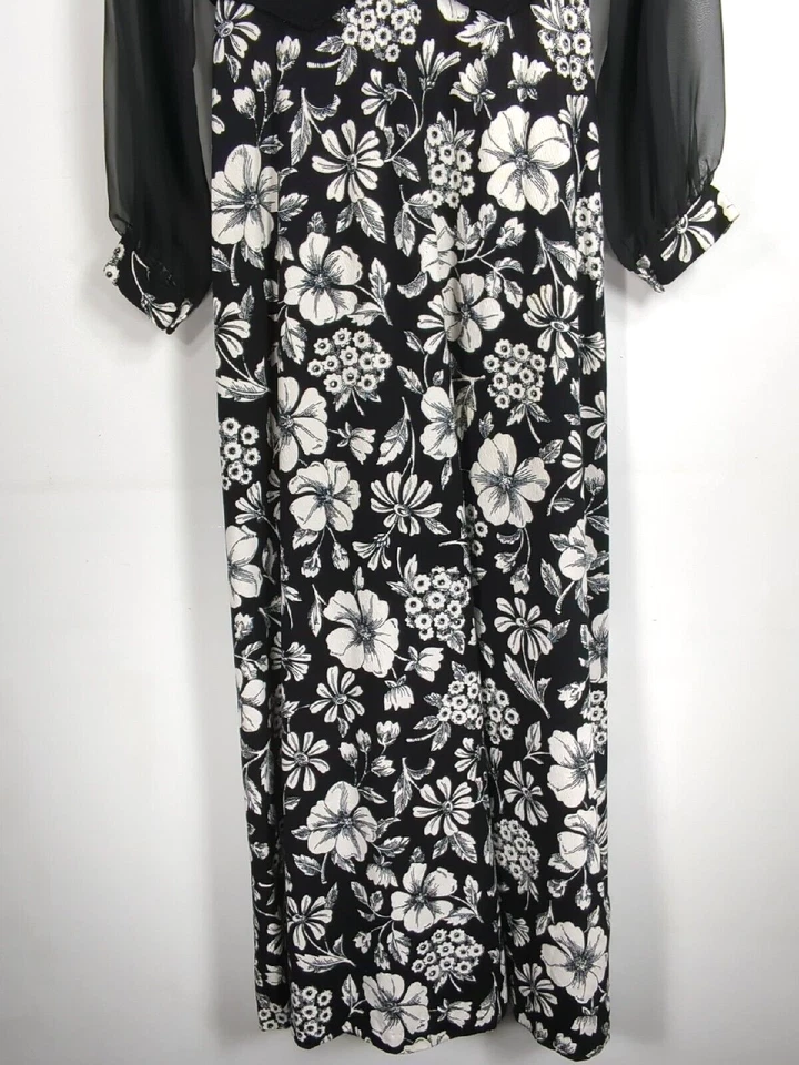 Винтажный 1970-х гавайская хозяйка платье макси черный цветочный как есть см измерения - Изображение 3 из 4