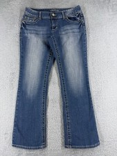 Maurices Pants Women 5 S Blue Denim Jean Flare Low Rise Cotton Embroidered 30x29