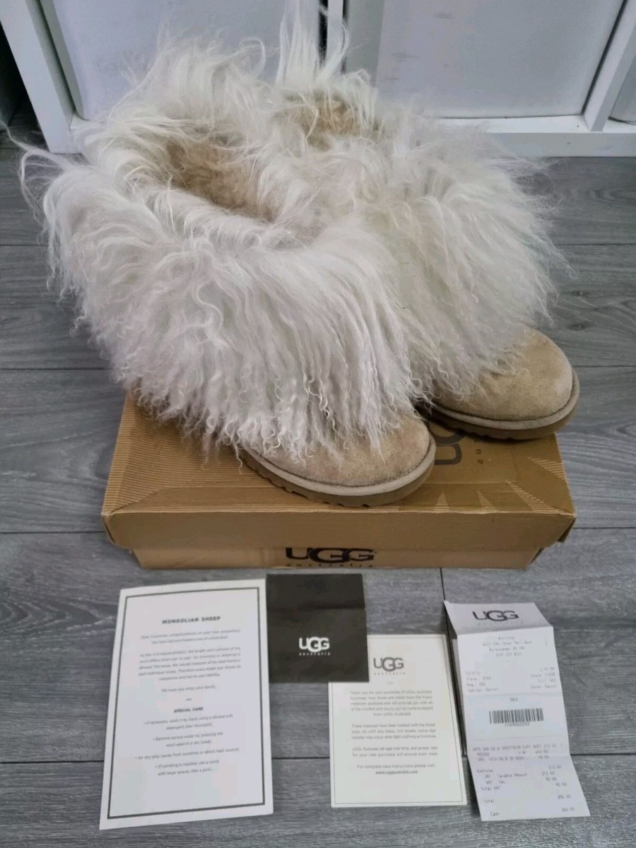 UGG Short Boots Mongolian Fur Sheepskin Cuff Cream/Sand UK