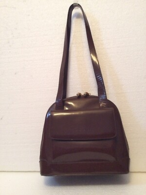 GUCCI Bamboo Shoulder Bag Patent Leather Dark Red/Maroon Auth 001