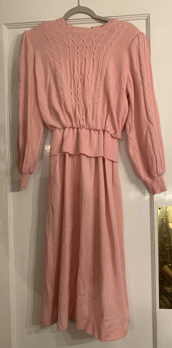 Vintage Ciao Limited Sweater Dress Size 8 Pink Wool Sweater Dress 70s