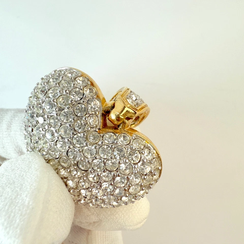 Colgante Corazón Hinchado Oro Cristal Pavé Cisne Swarovski Retirado De Colección Foto 4 de 4