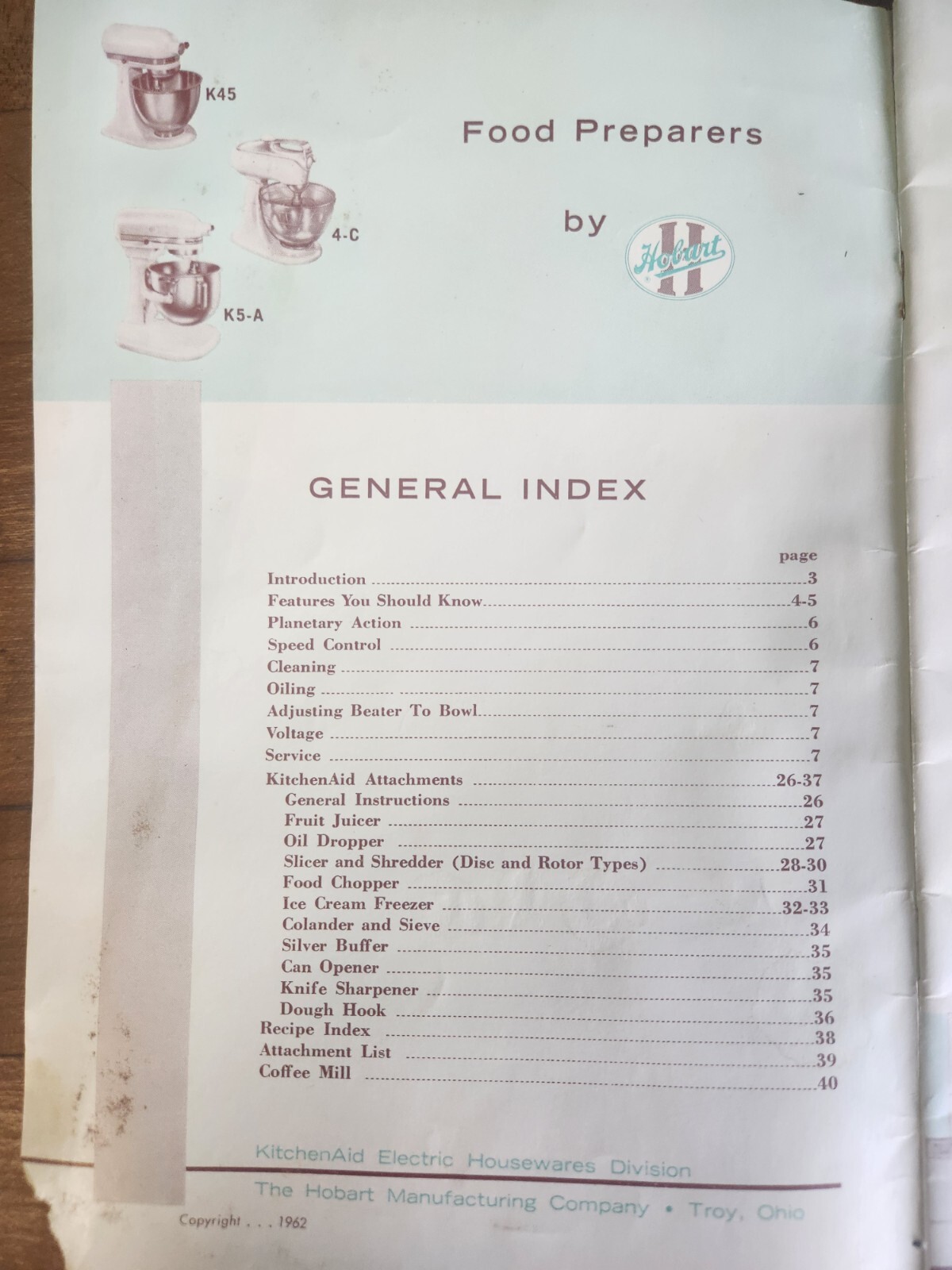 Vintage KitchenAid Hobart 1962 Recipes Instructions Booklet 4-C, K45 K5-A EUC