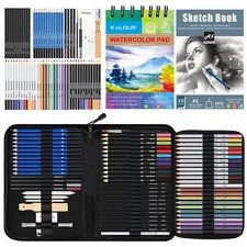 76pc Art Supply Set Sketching & Drawing Kit With Tutorial Book Sketchbook & Pape