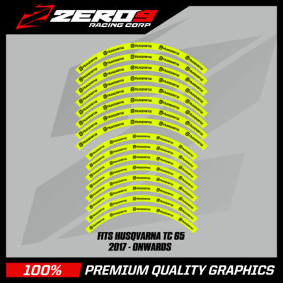 Husqvarna Felgenaufkleber TC 65 14'' / 12'' MX Motocross Grafik Decals YEL-F/BLK