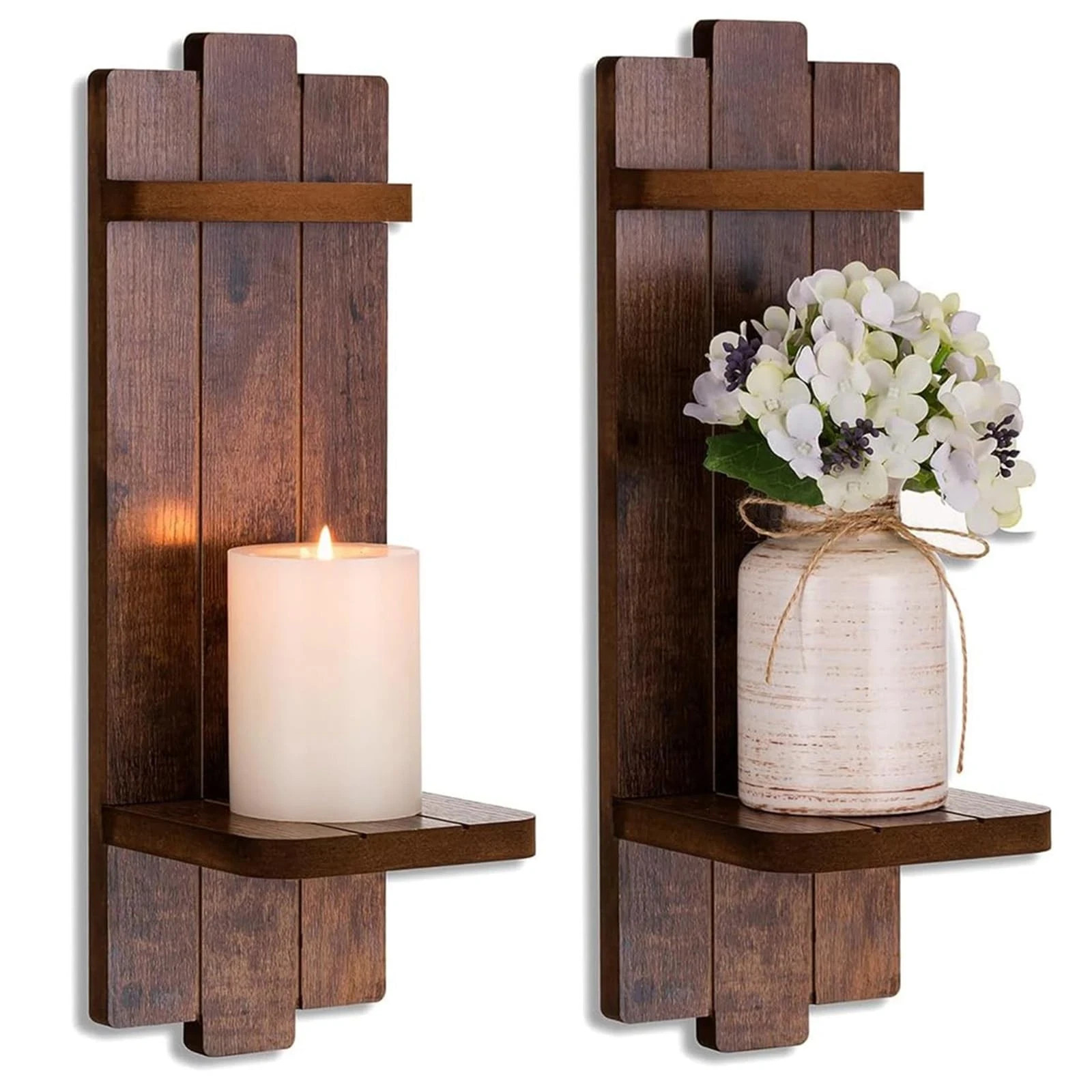 Farmhouse Wall Decor - Brown Candle Sconces Set Of Two W...
