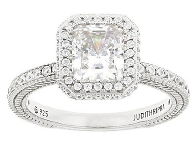 Judith Ripka Cubic Zirconia Rhodium Plated Sterling Silver Ring 3.56ctw Size 6