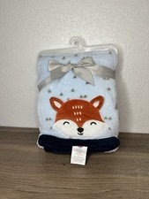 Parents Choice Walmart Blue Grey Triangles Fox Plush Fleece Baby Blanket NWOT
