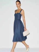 NWT Reformation Roma Linen Dress in Muted Navy 4