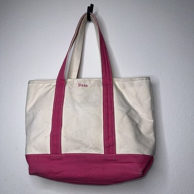 G.H. Bass & Co Vintage Canvas Tote Bag Baby Pink Bass Embroidery