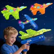 3 Pack Airplane Launcher Toys for Kids, 13.2'' LED Foam F-15 Fighter Jet  Glide