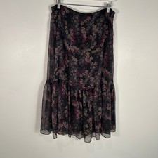 Lauren Ralph Lauren Floral Ruffle Hem Lined Skirt Sz 10   Romantic Vintage Style