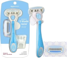 Amazon Basics 5-Blade Razor for Women, Handle, 2 Cartridges & Shower Hanger (Car