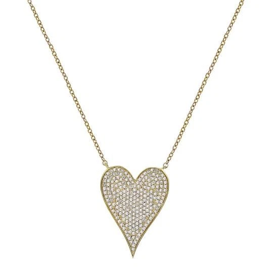 ESTATE .42CT ROUND CUT DIAMOND 14KT YELLOW GOLD 3D PAVE HEART LOVE FUN NECKLACE