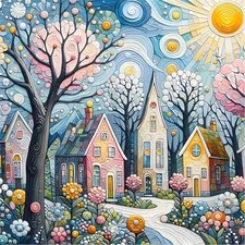DIY House Flower Diamond Art Kits for Adults, 5D Diamond Painting for QY097