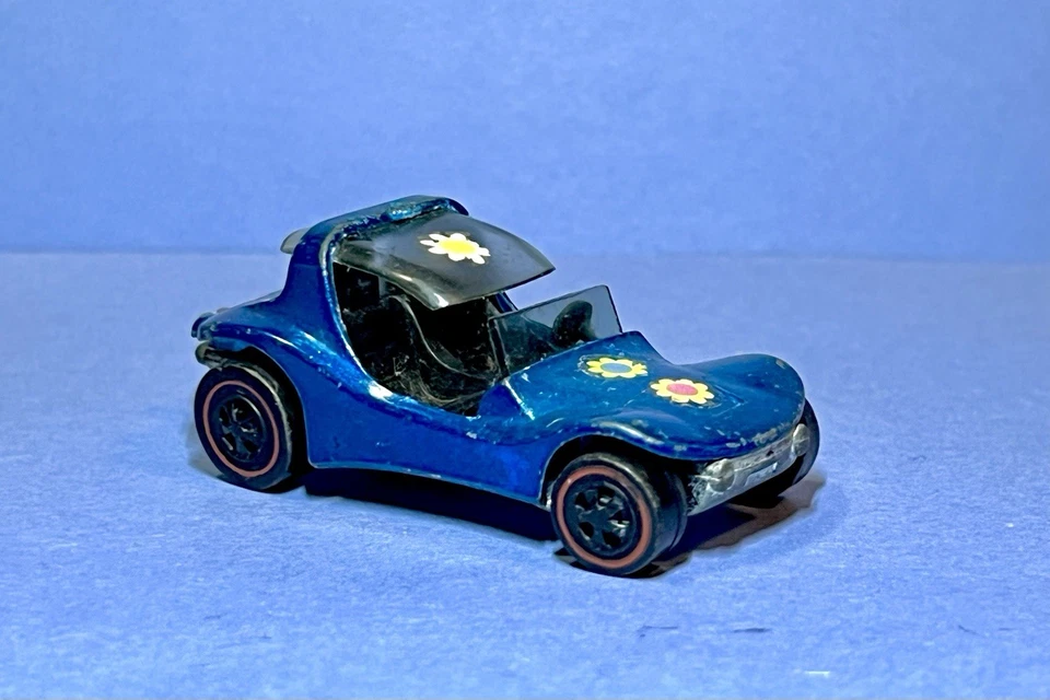 Hot Wheels Redline Sand Crab 1969 original azul con calcomanías de flores techo de vidrio casi nuevo Foto 4 de 4