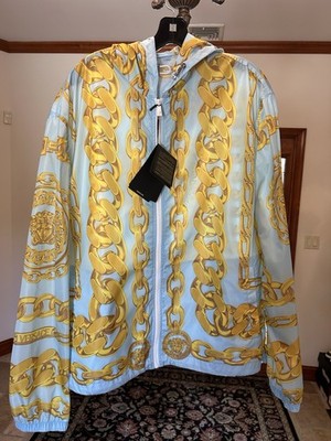 Men's Versace Light Blue medusa Chain Windbreaker Size 54/XXL Made In Italy