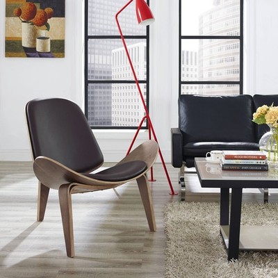 Mid Century Hans Wegner Shell Chair Lounge Sessel Leather Walnut Palisander