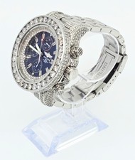 Custom Breitling A13370 Super Avenger XL Blue 48MM Steel Diamond Watch 18.60ct 7