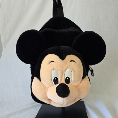 Disney World Mickey Mouse Plush Head Backpack Black Cream Soft 13'' x 10'' x 14''