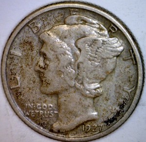 1927 Mercury Dime Coin XF SILVER Toned LOT #1  NR