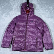 Patagonia Jacket Girls M 10 Purple Down Sweater Puffer Hooded Hi Loft REPAIR